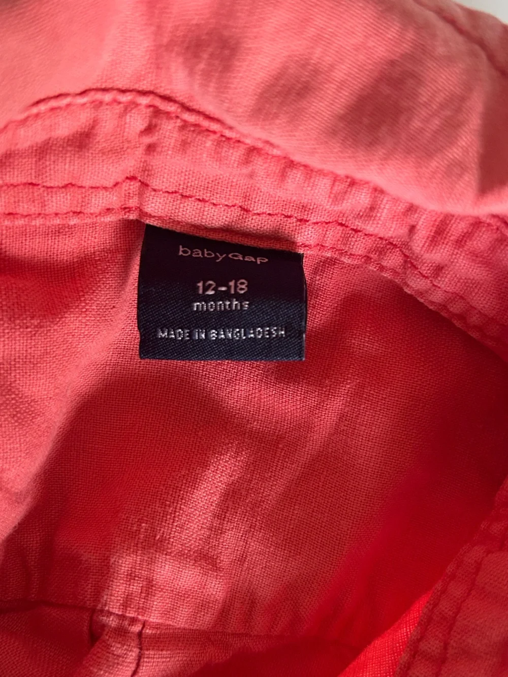 Gap Coral Red Button Down Shirt 12-18 Months Linen Cotton Kids